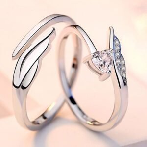 Adjustable Silver Couple Rings Set With Wings