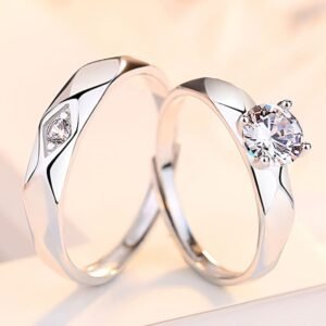 Silver zirconia diamond couple rings